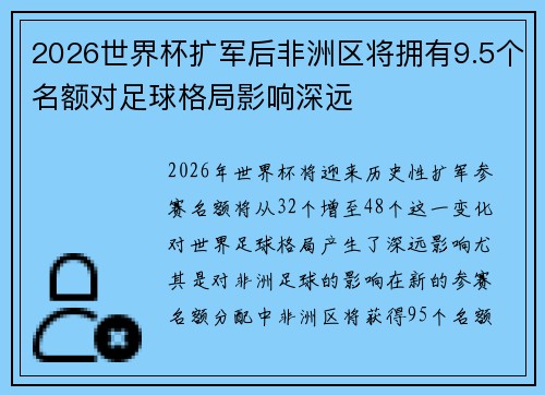 2026世界杯扩军后非洲区将拥有9.5个名额对足球格局影响深远